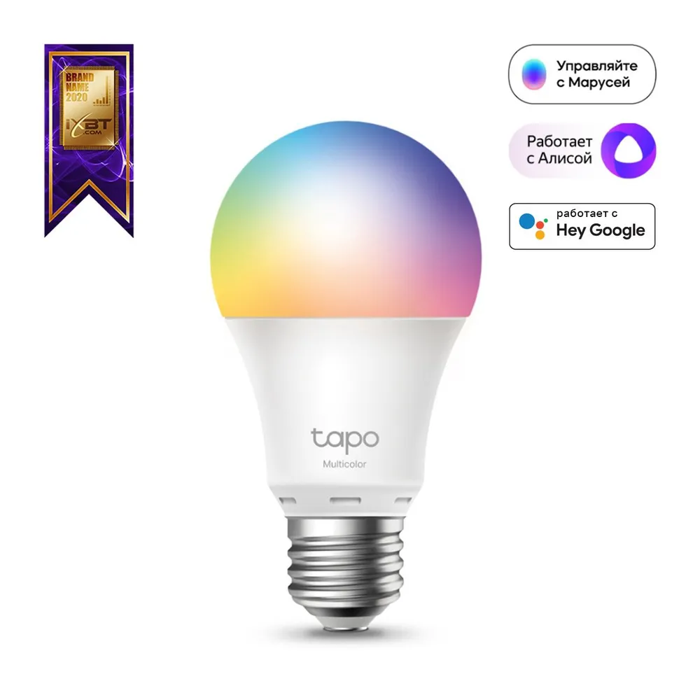 картинка Умная лампочка Tp-Link Tapo L530E (цоколь E27, 8 Вт, RGB, голосовой помощник, wi-fi) от магазина КомпьютерЦентр