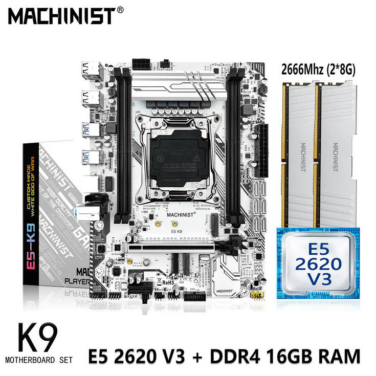 картинка Материнская плата MACHINIST E5 K9 LGA 2011-3 комплект с процессором Intel Xeon E5 2620 V3 16G(2*8) DDR4 2666MHZ RAM NVME M.2 SSD от магазина КомпьютерЦентр