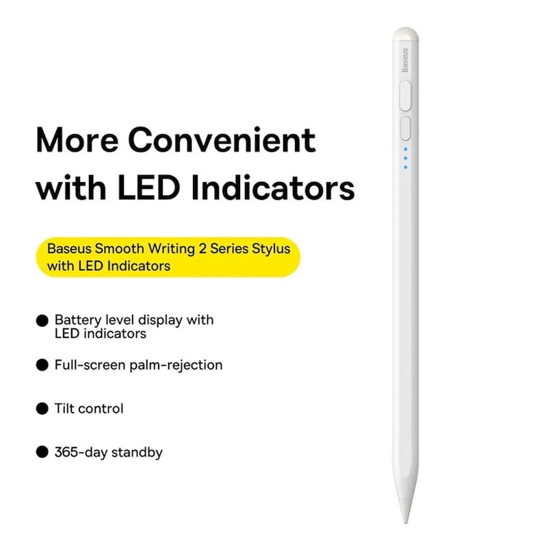 картинка Стилус Baseus Smooth Writing 2 Series Stylus with LED Indicators (Active version) - White от магазина КомпьютерЦентр