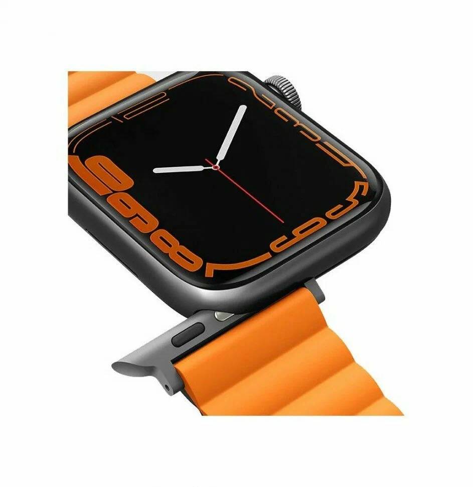 картинка Ремень силиконовый Uniq REVIX для Apple Watch 49/ 45/ 44/ 42, цвет серый/ оранжевый (45MM-REVGRYORG) от магазина КомпьютерЦентр