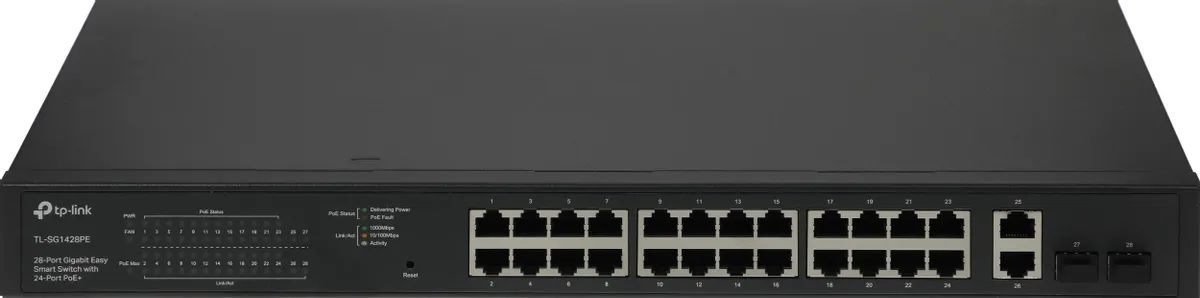 картинка Switch 28-port TP-Link TL-SG1428PE 26x1Гбит/ с 2SFP 24PoE+ 250W Easy Smart Switch управляемый от магазина КомпьютерЦентр