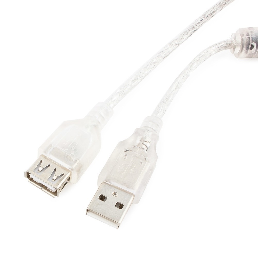 картинка Кабель USB 2.0 A->F 1.8m CCF-USB2-AMAF-TR-6, Pro Gembird/ Cablexpert, экран, 2феррит.кольца, прозрачный, от магазина КомпьютерЦентр