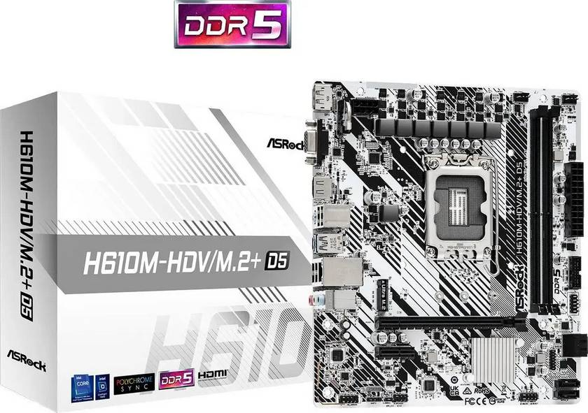 картинка Материнская плата Asrock H610M-HDV/ M.2+ D5, Soc-1700, 2xDDR5, mATX от магазина КомпьютерЦентр