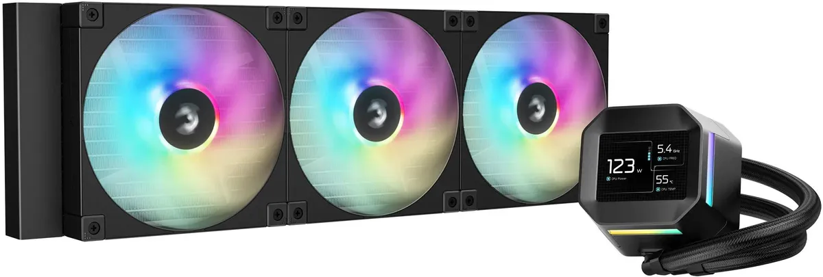 картинка Кулер с водяным охлаждением Deepcool LM420 ARGB Soc-AM5/ AM4/ 1200/ 1700/ 1851 черный 4-pin 25.2dB Al LCD 2176gr Ret (R-LM420-BKDMMC-1) от магазина КомпьютерЦентр