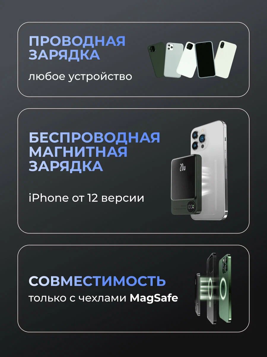 картинка Внешний беспроводной Power Bank с MagSafe Q9 20W 10000mah Black от магазина КомпьютерЦентр