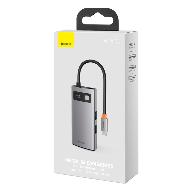 картинка Хаб Baseus Metal Gleam Series 4-in-1 USB2.0/ USB3.0/  4KHD/ Type-C Cray (CAHUB-CY0G) от магазина КомпьютерЦентр