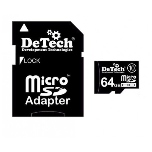 картинка Карта памяти DeTech 64Gb microSD Class10 + SD Adapter от магазина КомпьютерЦентр