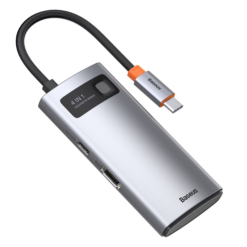 картинка Хаб Baseus Metal Gleam Series 4-in-1 USB2.0/ USB3.0/  4KHD/ Type-C Cray (CAHUB-CY0G) от магазина КомпьютерЦентр