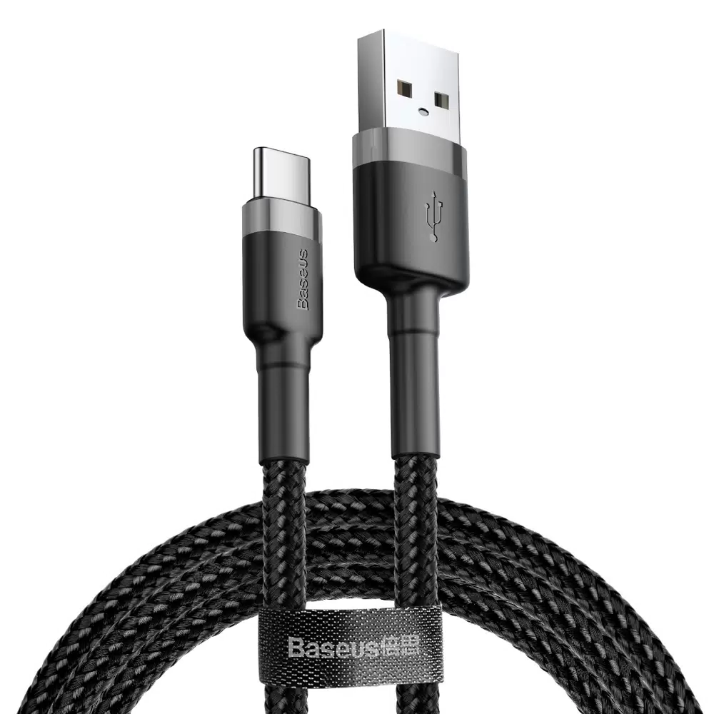 картинка Baseus Data Cable Type-C 200cm Cafule 2A CATKLF-CG1 Gray/ Black от магазина КомпьютерЦентр