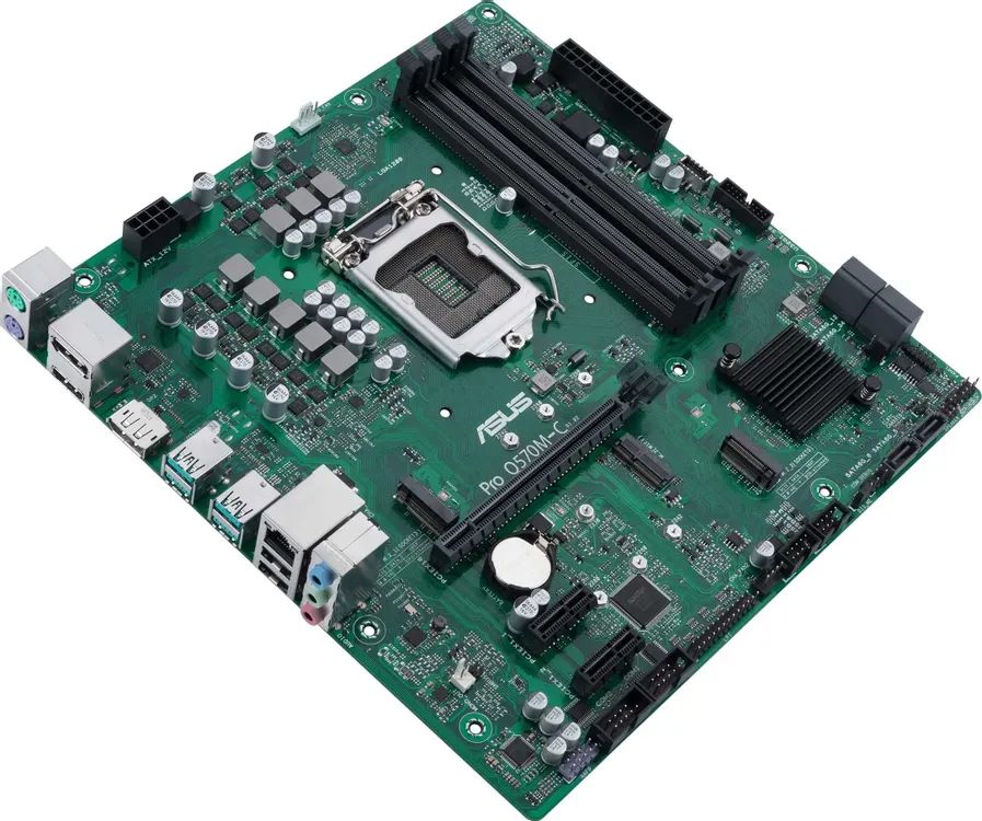 картинка Материнская плата Asus Pro Q570M-C/ CSM, S1200; Intel Q570; 2xDDR4; 6xSATA, 2xM2.1 8ch (7.1); GbLAN, DP, HDMI, mATX от магазина КомпьютерЦентр