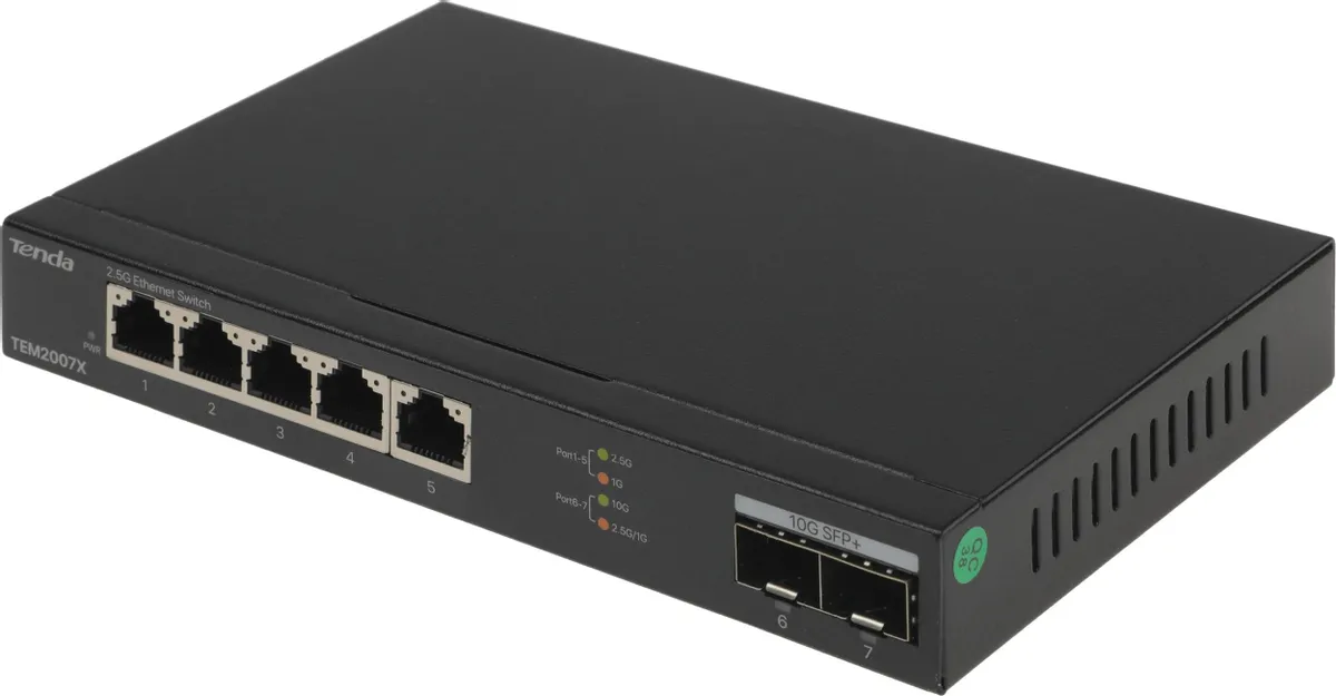 картинка Switch 5-port Tenda TEM2007X (L2) 5x2.5Гбит/ с 2SFP+ неуправляемый от магазина КомпьютерЦентр