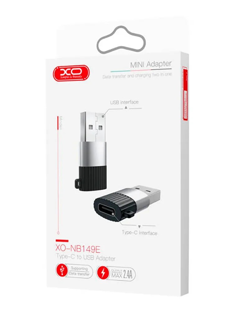 картинка Адаптер XO NB149-E (Type-C мама- USB 2.0 папа), черный-серебристый /  переходник для ПК и ноутбуков от магазина КомпьютерЦентр