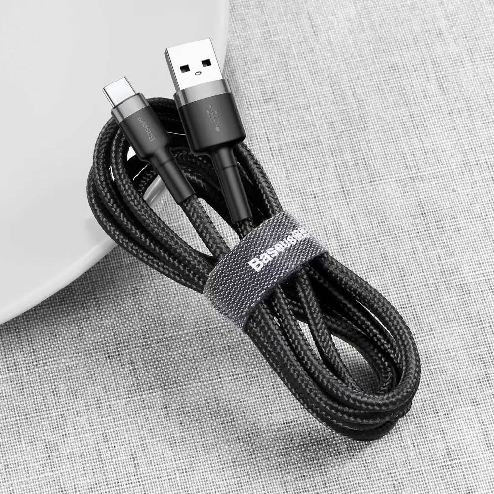 картинка Baseus Data Cable Type-C 200cm Cafule 2A CATKLF-CG1 Gray/ Black от магазина КомпьютерЦентр