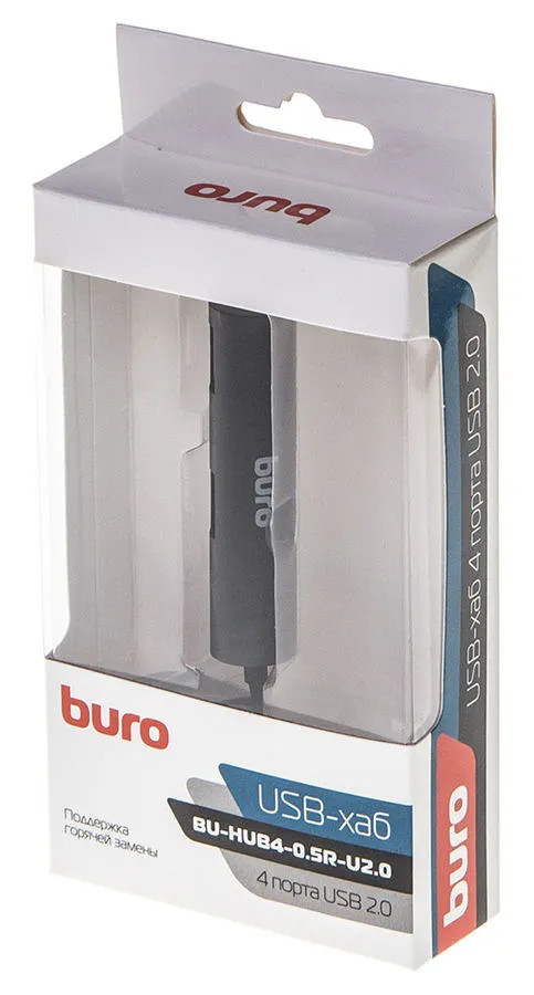 картинка HUB 4-port Buro BU-HUB4-0.5R-U2.0 USB2.0 Black от магазина КомпьютерЦентр