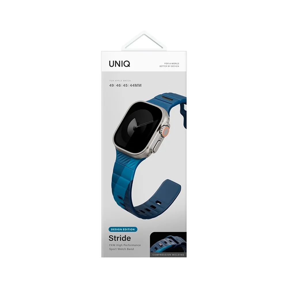 картинка Ремень каучуковый Uniq STRIDE DE RUBBER для Apple Watch 49/ 45/ 44/ 42, цвет сине-голубой (STORM/ AEGEAN BLUE) (49MM-STRDESTMABU) от магазина КомпьютерЦентр