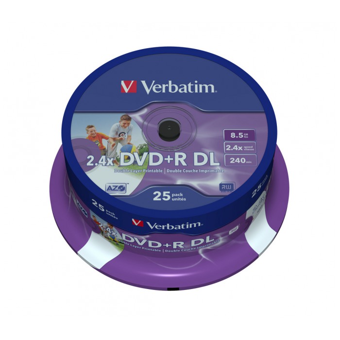 картинка Диски Verbatim DVD+R DL 8,5Gb 2.4x 25 pcs Cake от магазина КомпьютерЦентр