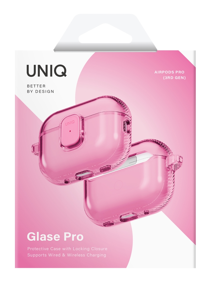 картинка Чехол Uniq Glase PRO TPU Lock Candy Pink для AirPods Pro 3, розовый от магазина КомпьютерЦентр