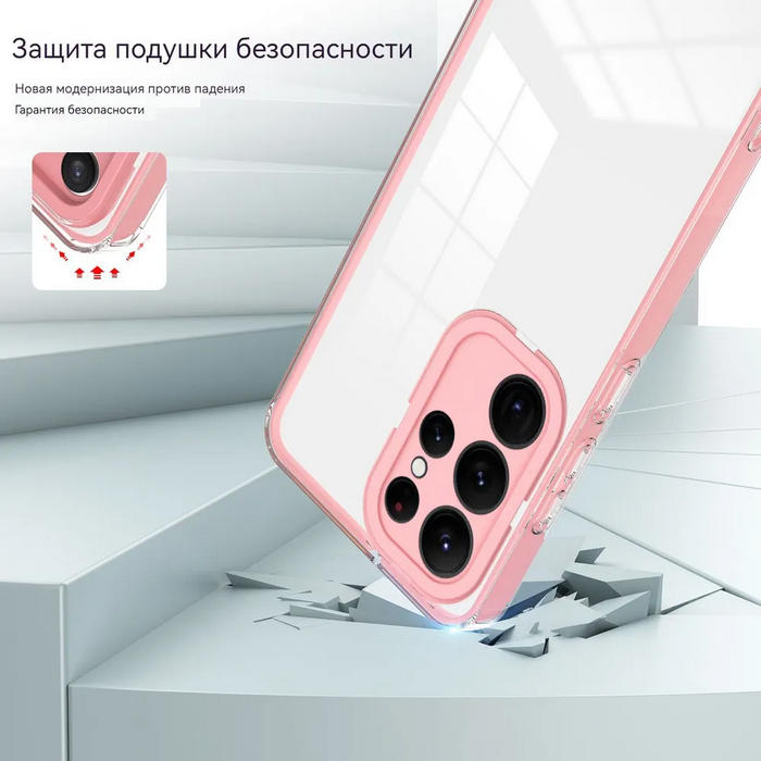 картинка Чехол для Samsung Galaxy S23 Ultra прозрачный с защитой камеры, противоударный, розовый от магазина КомпьютерЦентр