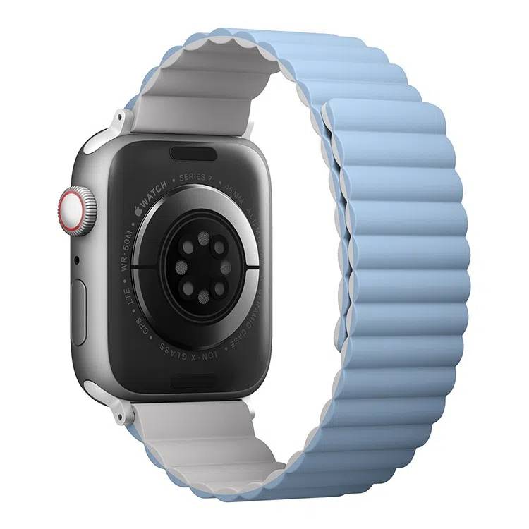 картинка Ремень силиконовый Uniq REVIX для Apple Watch 49/ 45/ 44/ 42, цвет белый/ голубой (WHITE/ BLUE) от магазина КомпьютерЦентр
