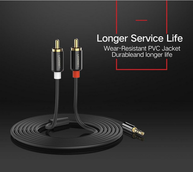 картинка Аудио кабель AUX Ugreen AV116 Aux Jack 3.5mm/ 2RCA, 2 м Black (10584) от магазина КомпьютерЦентр