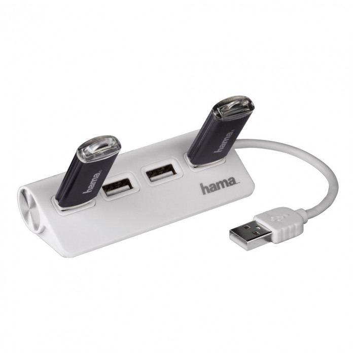 картинка HUB USB HAMA 4-port TopSide USB 2.0 White (12178) от магазина КомпьютерЦентр