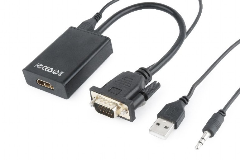 картинка Переходник VGA (M)- HDMI (F) Cablexpert A-VGA-HDMI-01, 19M/ 15F, 0.15m, аудиовыход Jack 3.5, питание от USB от магазина КомпьютерЦентр