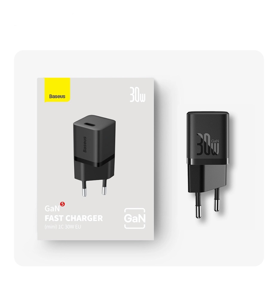 картинка Сетевое зарядное устройство Baseus GaN5 Fast Charger (mini) 1C 30W EU Black от магазина КомпьютерЦентр