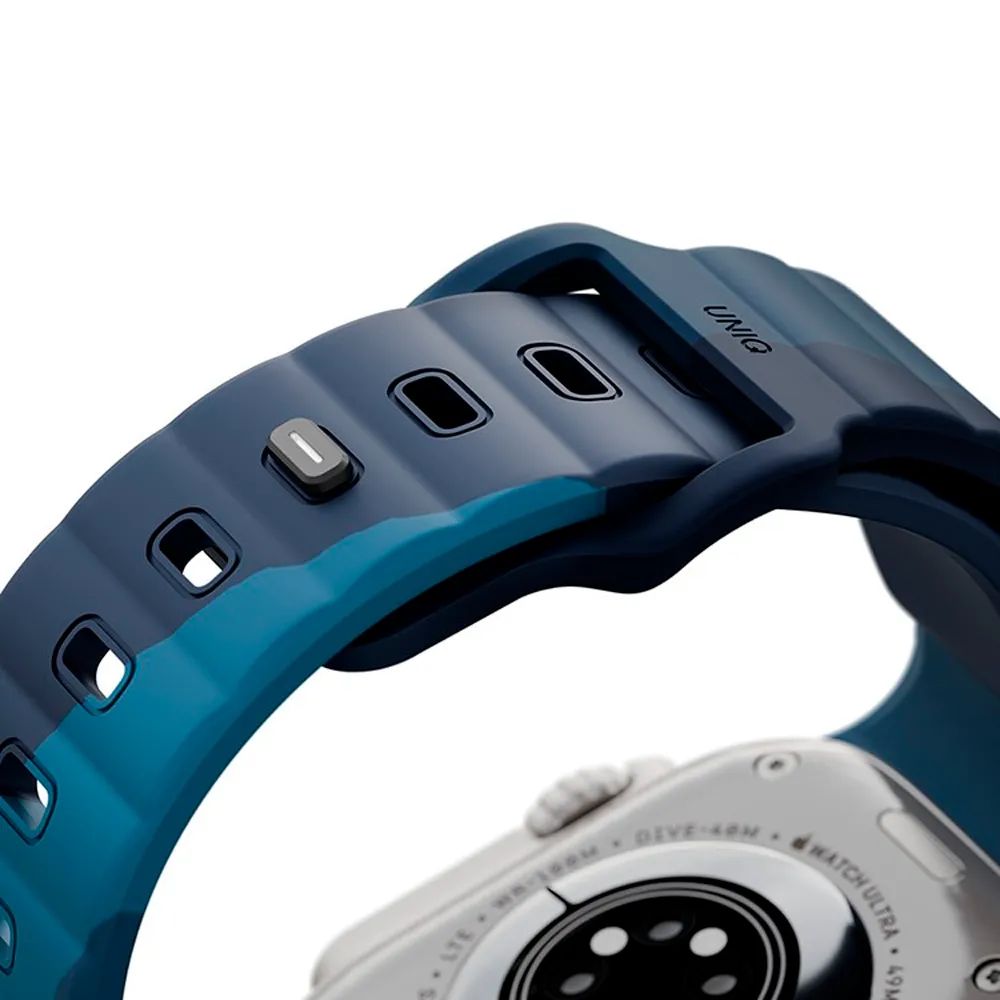 картинка Ремень каучуковый Uniq STRIDE DE RUBBER для Apple Watch 49/ 45/ 44/ 42, цвет сине-голубой (STORM/ AEGEAN BLUE) (49MM-STRDESTMABU) от магазина КомпьютерЦентр