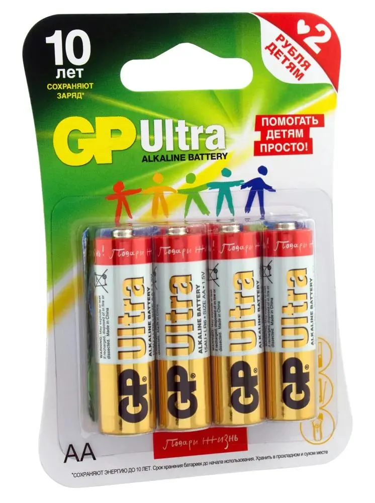картинка Батарейки GP Ultra Alkaline 15AUGLNEW LR6 AA (4шт) (15AUGLNEW-2CR4) от магазина КомпьютерЦентр