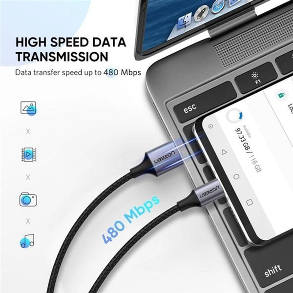 картинка Кабель Type-C 2m USB 2.0 A->C, Ugreen 60128 от магазина КомпьютерЦентр