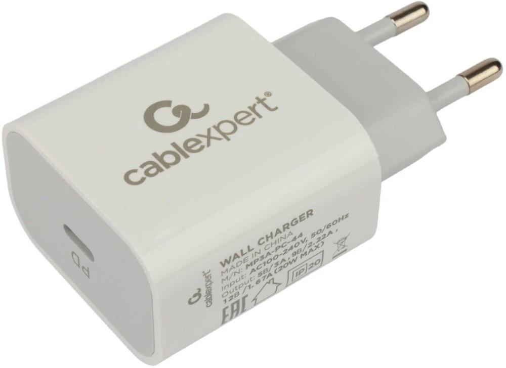 картинка Зарядное устройство Cablexpert 20Вт, 3А, QC3.0/ PD, 1xType-C, белый, пакет (MP3A-PC-44) от магазина КомпьютерЦентр