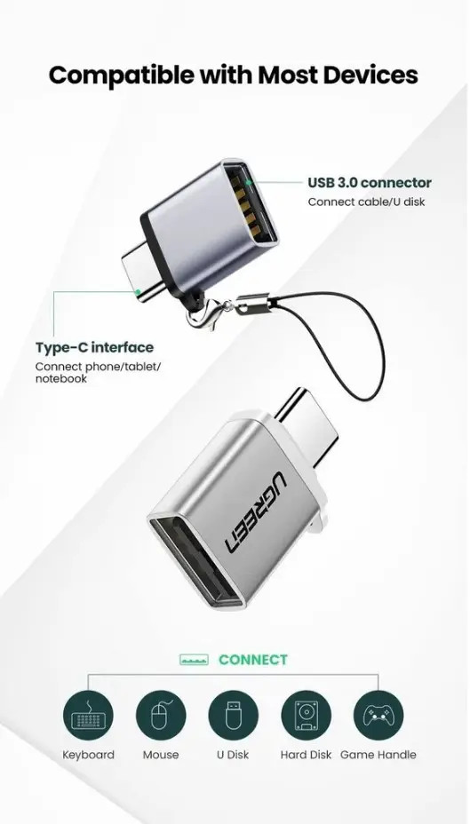 картинка Переходник OTG USB 3.0 Type-C --> USB 3.0 Af Ugreen 50283 от магазина КомпьютерЦентр