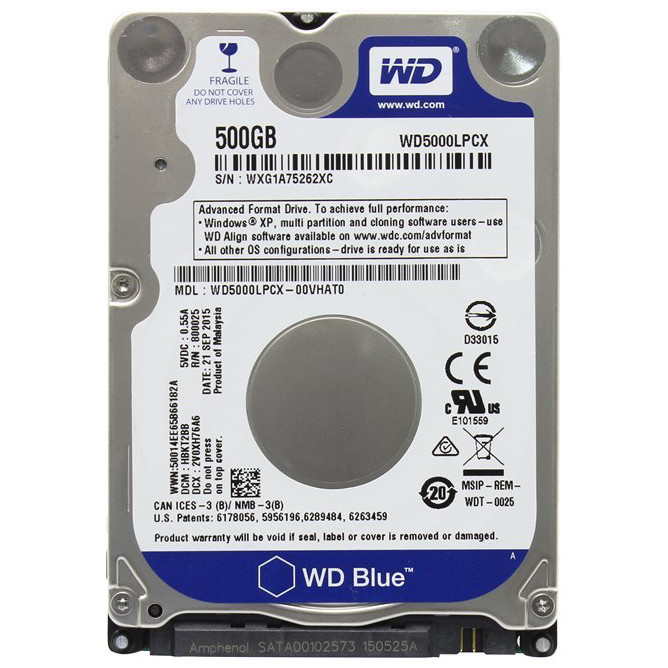 картинка Жесткий диск Western Digital 500Gb 2.5″ Blue SATAIII (WD5000LPCX) от магазина КомпьютерЦентр