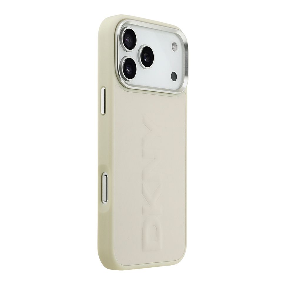 картинка Чехол DKNY для iPhone 17 Pro Max PU Large Embossed Vertical logo Metal camera Hard White (DKHCP17XPCSDVEMH) от магазина КомпьютерЦентр