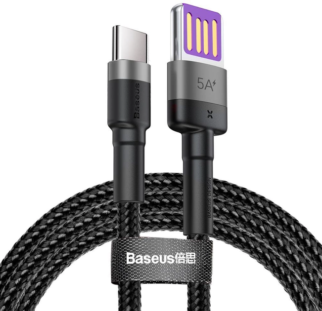 картинка Baseus Data Cable Type-C 100cm Cafule HW Quick Carging Double-sided 5A 40W CATKLF-PG1 Gray/ Black от магазина КомпьютерЦентр