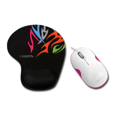 картинка Мышка Canyon CNR-MSPACK5 Белый/ Розовый + эргономичный коврик (CNR-MSPACK5P) от магазина КомпьютерЦентр
