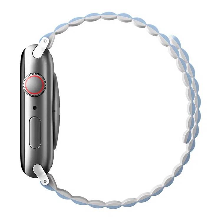 картинка Ремень силиконовый Uniq REVIX для Apple Watch 49/ 45/ 44/ 42, цвет белый/ голубой (WHITE/ BLUE) от магазина КомпьютерЦентр