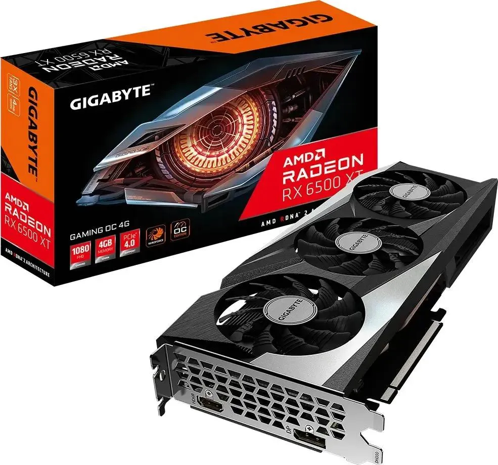 картинка Видеокарта 4Gb GDDR6 AMD Radeon RX6500XT Gigabyte (GV-R65XTGAMING OC-4GD) от магазина КомпьютерЦентр