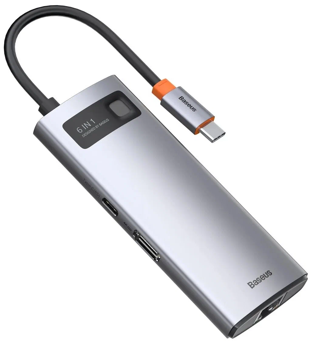 картинка Хаб Baseus Metal Gleam Series 6-in-1 Multifunctional Type-C HUB Docking Station Серый (CAHUB-CW0G) от магазина КомпьютерЦентр