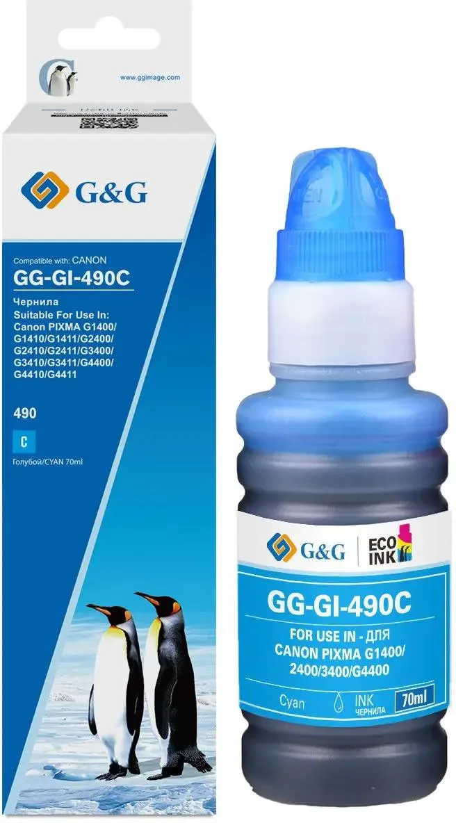 картинка Чернила G&G GG-GI-490C GI-490 голубой 70мл для Canon Pixma от магазина КомпьютерЦентр