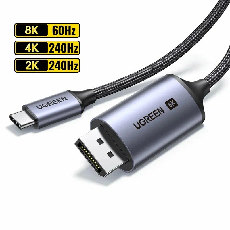 картинка Кабель UGREEN USB-C to DisplayPort 1.4, 8K, Metal Grey, 2 м (CXM556) от магазина КомпьютерЦентр