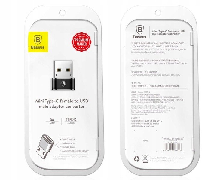 картинка Переходник Baseus OTG mini Type-C Female to USB Male Adapter 5A Black (CAAOTG-01) от магазина КомпьютерЦентр