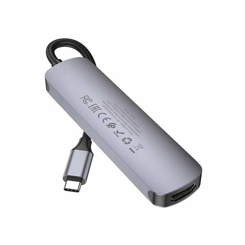 картинка HUB Hoco HB28 Type-C multi-function converter (HDTV + USB 3.0 + USB 2.0 + SD + TF +PD) Metal Gray от магазина КомпьютерЦентр