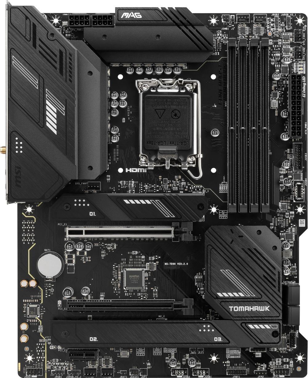 картинка М/ п MSI MAG B760 TOMAHAWK WIFI LGA 1700, Intel B760, 4xDDR5-5600 МГц, 2xPCI-Ex16, 3xM.2, Standard-ATX от магазина КомпьютерЦентр