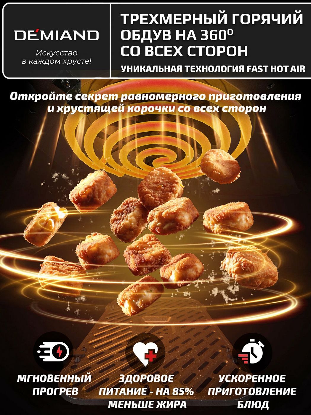 картинка Аэрогриль с двумя чашами DEMIAND DUOS, два тэна, DK-2100 от магазина КомпьютерЦентр