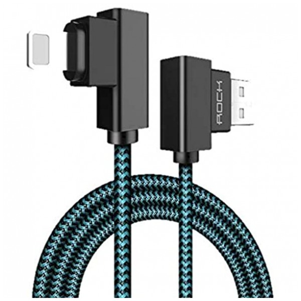 картинка Дата-кабель Rock Data Cable Lightning Dual-end L-shaped 30cm 5V/ 2.1A Blue (RCB0519) от магазина КомпьютерЦентр