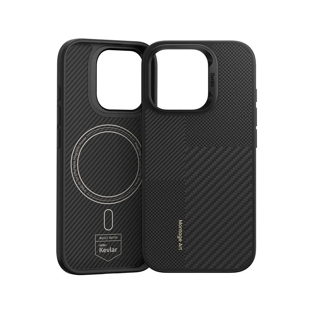 картинка Чехол Benks Montage ArmorPro Case built with Kevlar® для iPhone 16 Pro Max 6.9'', цвет черный кевлар (600D+1500D) от магазина КомпьютерЦентр