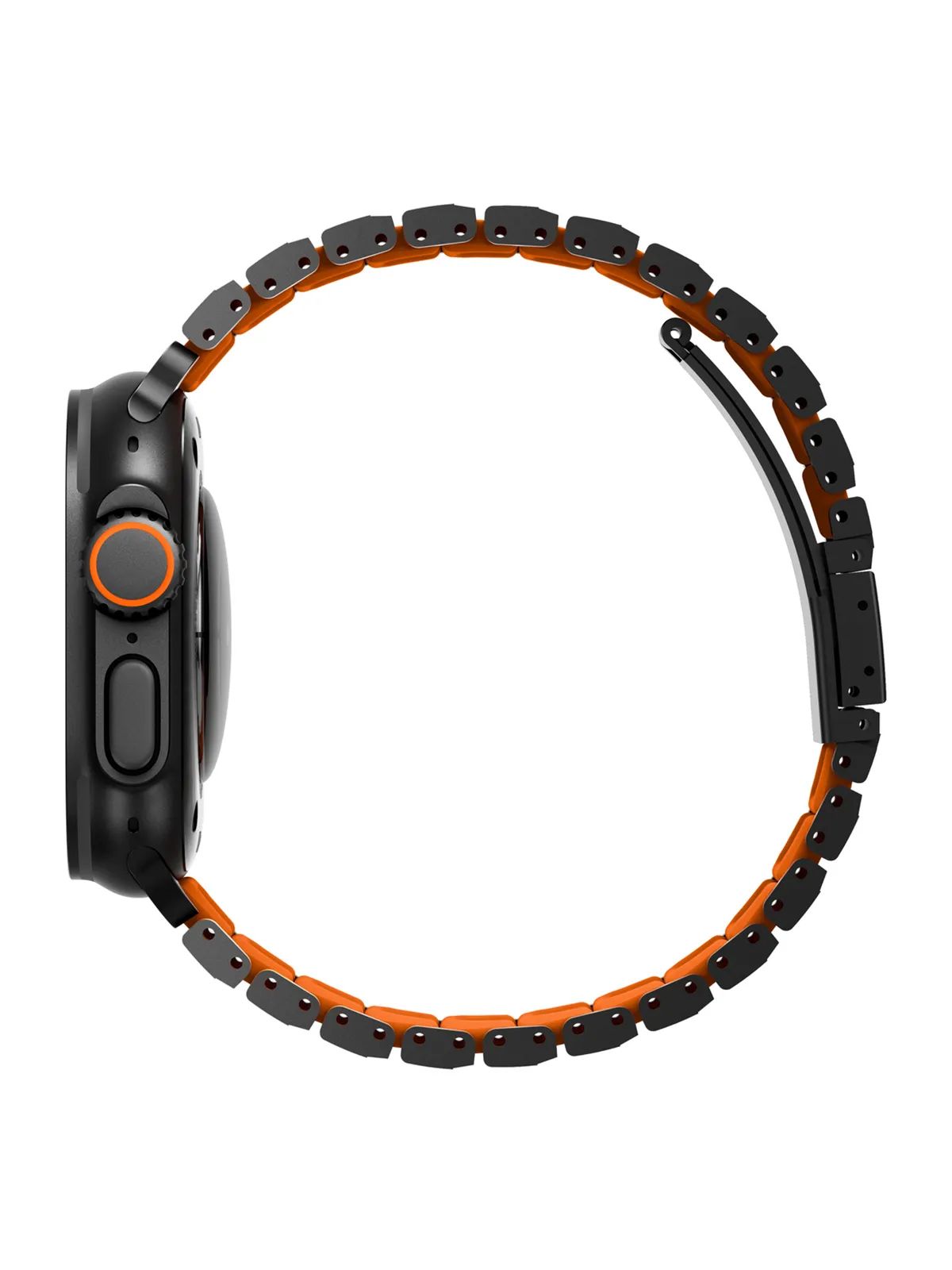 картинка Стальной ремень Uniq STROVA FLEX для Apple Watch 49/ 45/ 44/ 42, цвет черный/ оранжевый (MIDNIGHT BLACK/ VOLT ORANGE) от магазина КомпьютерЦентр