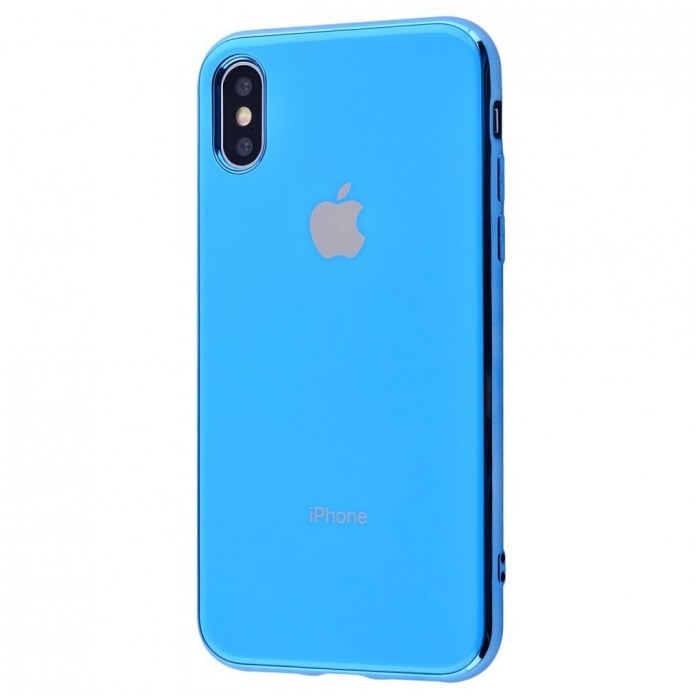 картинка Чехол Full color Silicone/ Glass Case Logo for iPhone X/ XS Blue от магазина КомпьютерЦентр