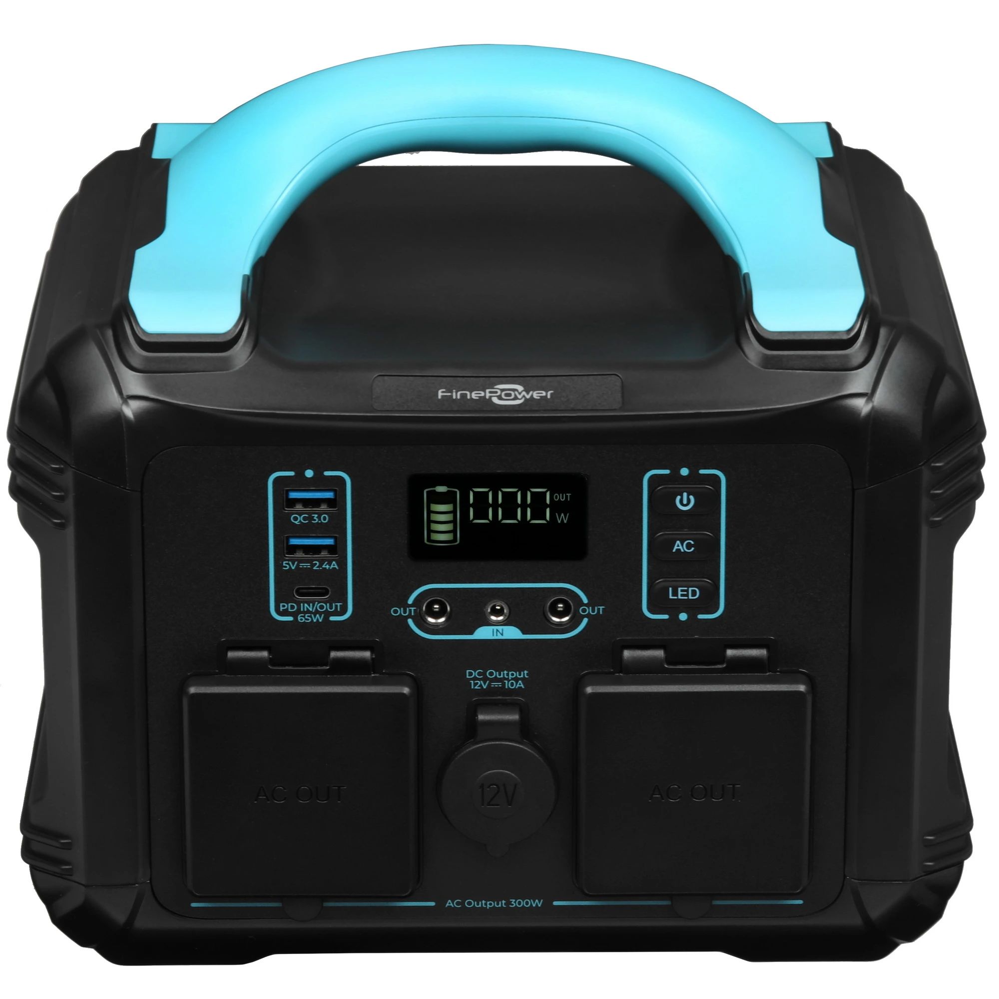 картинка Портативная станция FinePower Zeus 300 236,25Wh/ 0,6kW, 2xUSB-A(out), USB-C(in/ out), DC(in/ out) 2xAC(out), MPPT, LMFP, 4 кг, черный от магазина КомпьютерЦентр